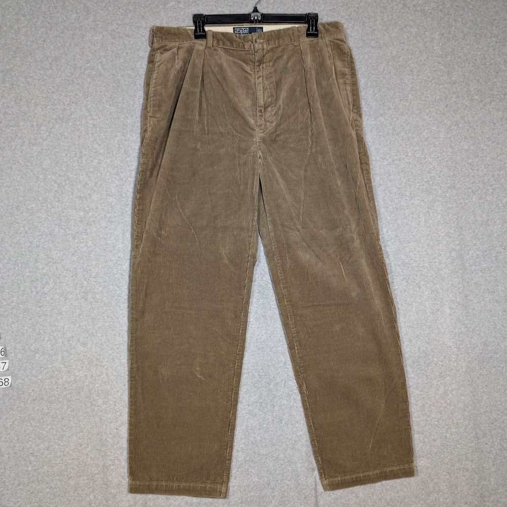 Vintage Polo Ralph Lauren Andrew Pant Mens 38x32 Brown Pleated Corduroy *36x31